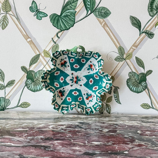 Scallop Porcelain Bowl with Green Pattern - OAKSTREET SHOPPE