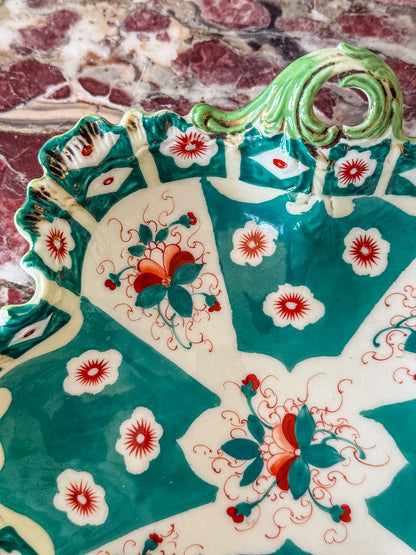 Scallop Porcelain Bowl with Green Pattern