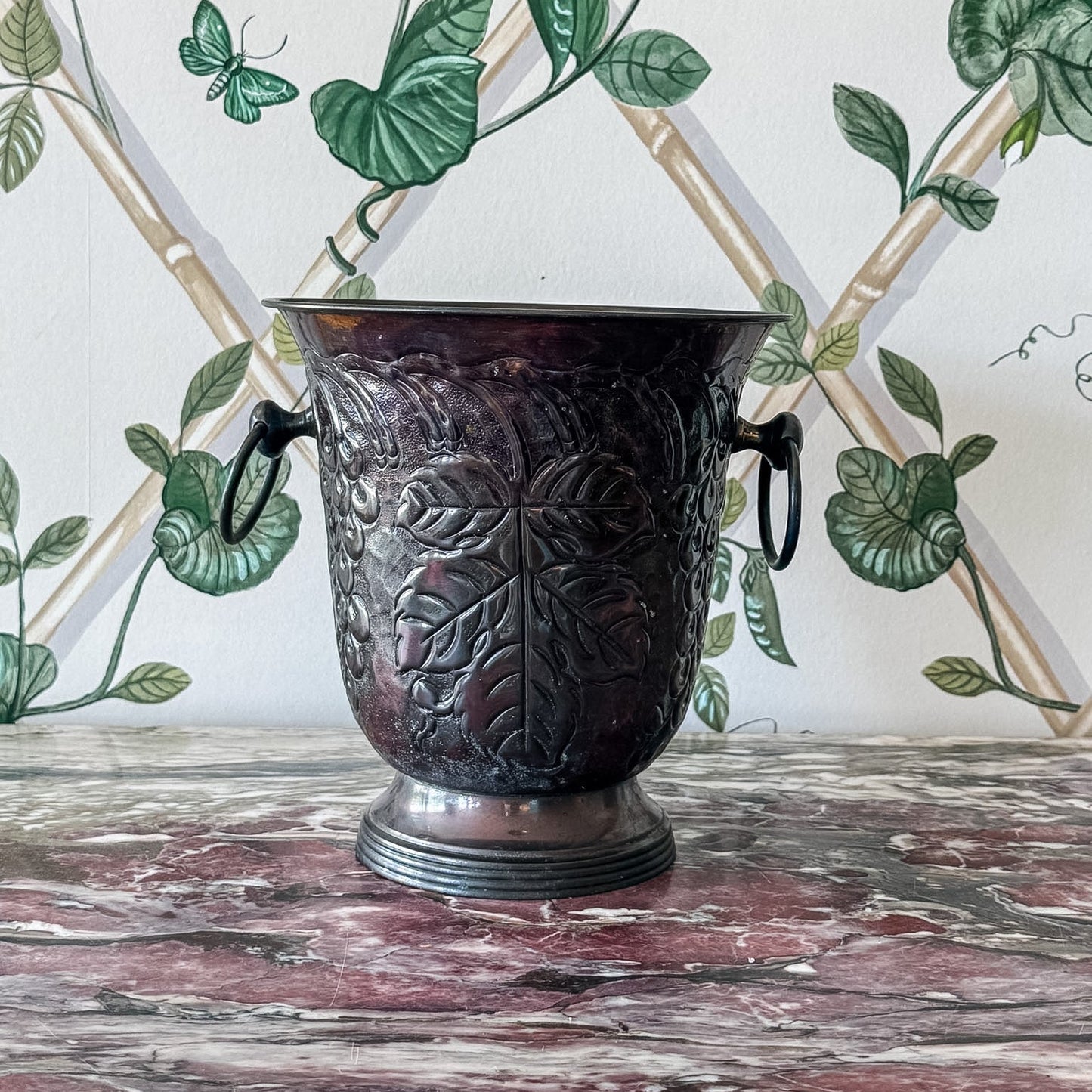 Brown Metal Planter with Ring Handles
