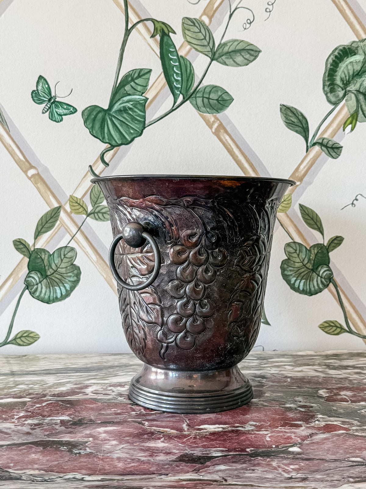 Brown Metal Planter with Ring Handles