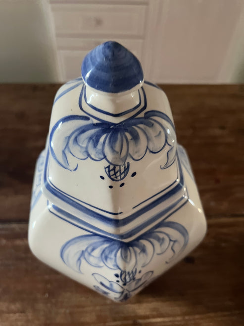 Blue & White Hexagonal Lidded Vases