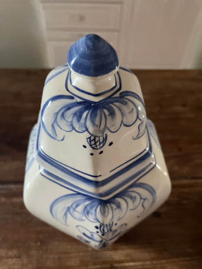 Blue & White Hexagonal Lidded Vases