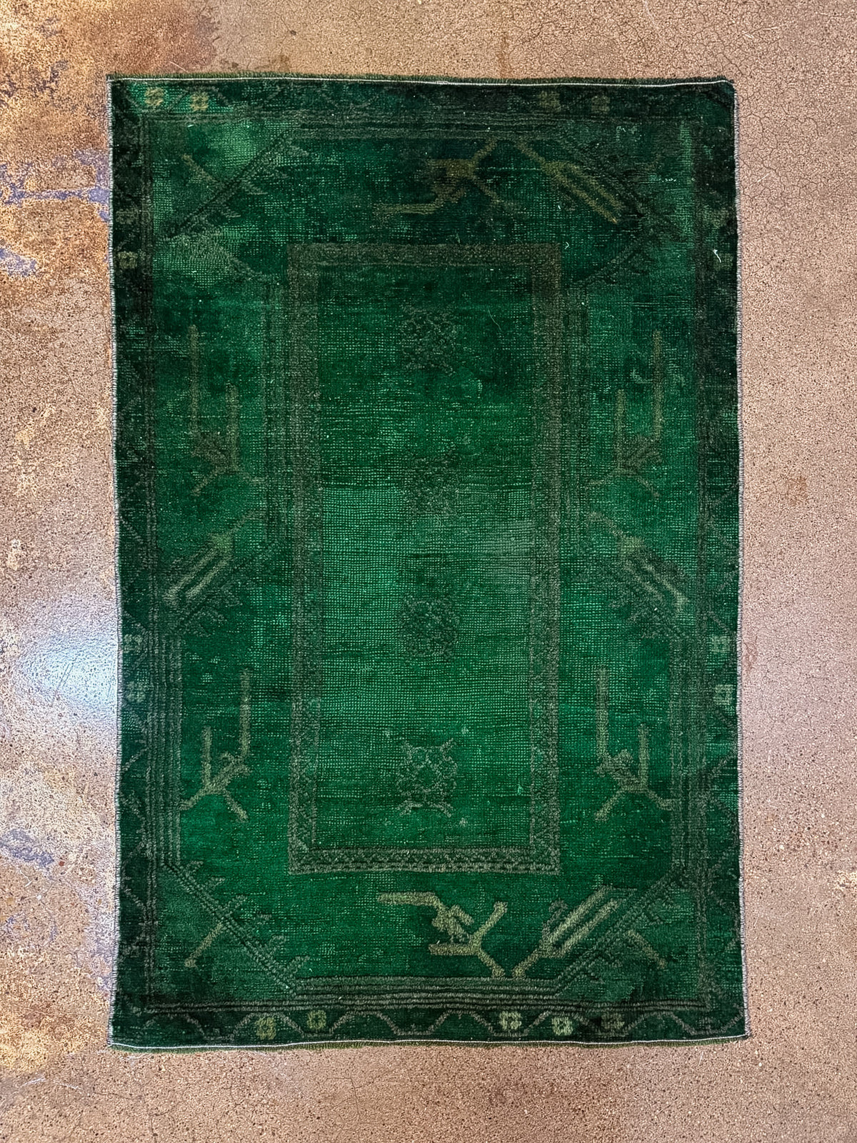 Vintage Turkish (3x4) Emerald Green Hand-Knotted Rug
