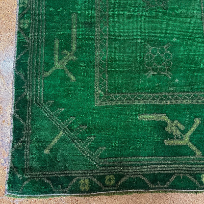 Vintage Turkish (3x4) Emerald Green Hand-Knotted Rug
