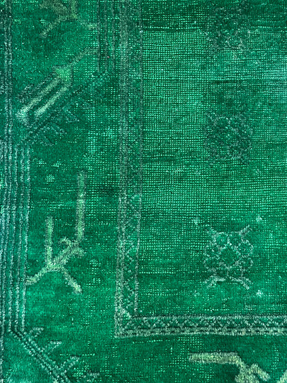 Vintage Turkish (3x4) Emerald Green Hand-Knotted Rug
