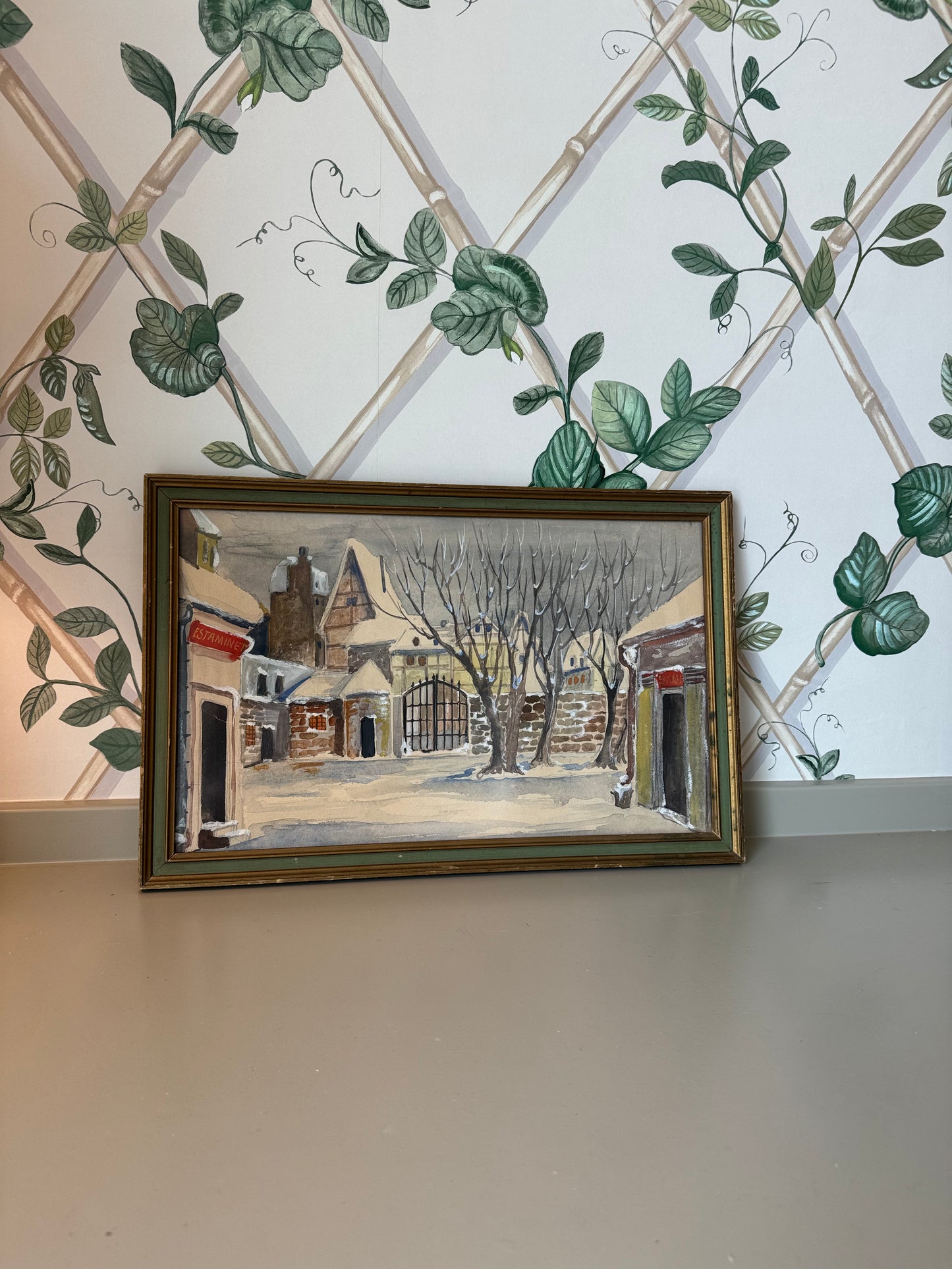 Winter Street Original Watercolor in Custom Frame