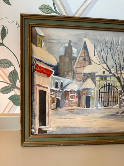 Winter Street Original Watercolor in Custom Frame