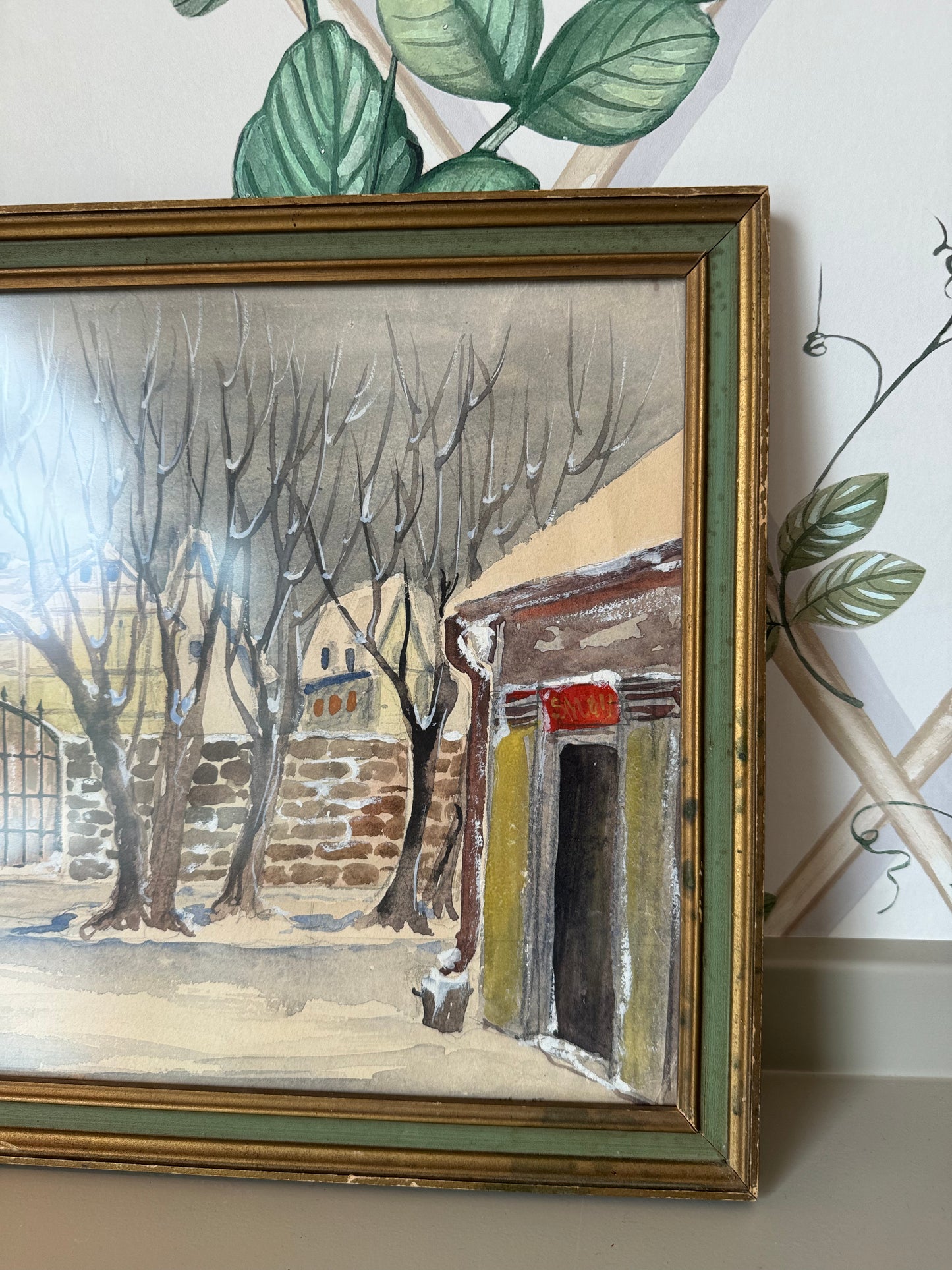 Winter Street Original Watercolor in Custom Frame