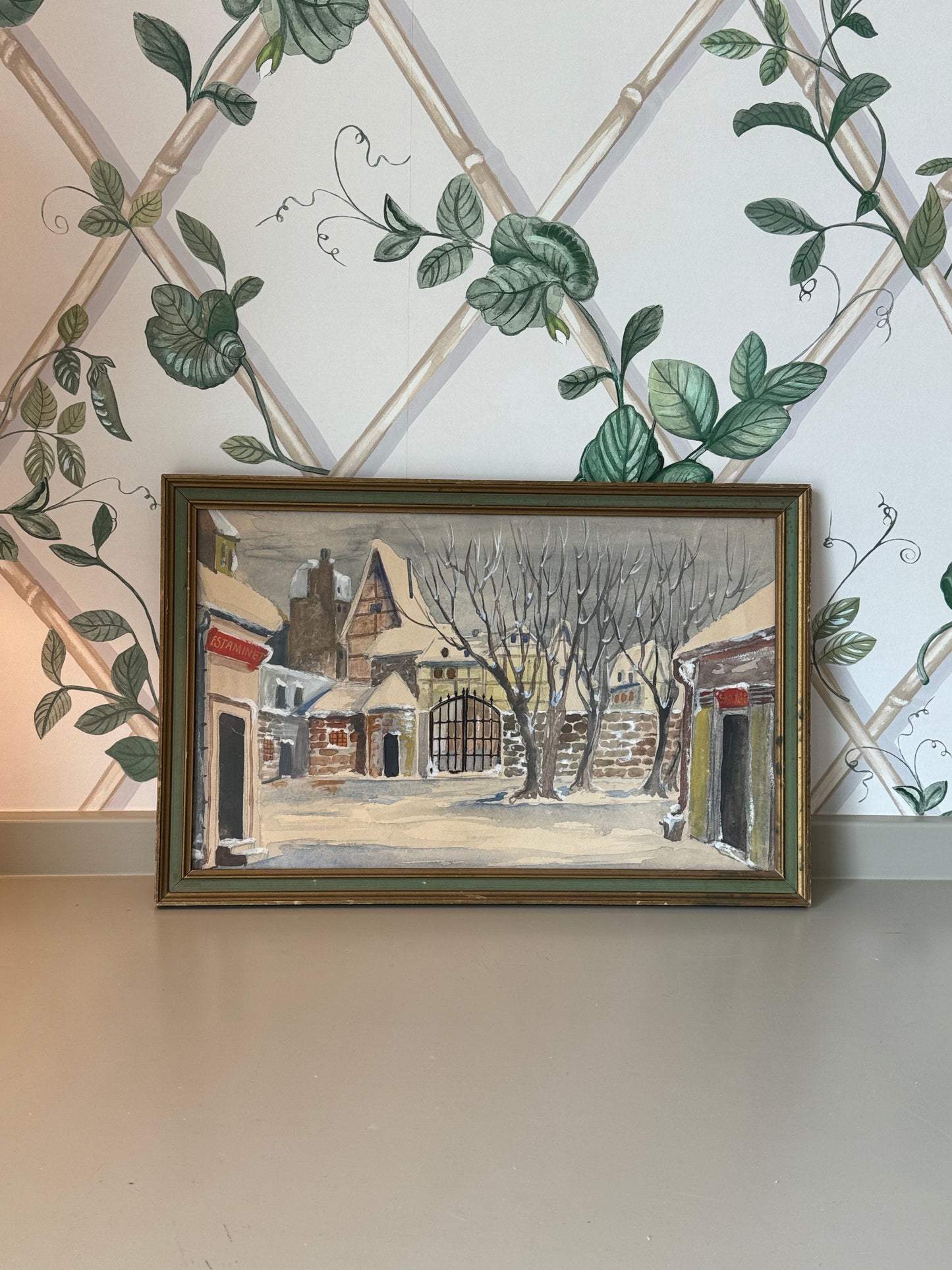 Winter Street Original Watercolor in Custom Frame