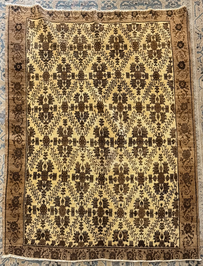Vintage Brown and white Kars Turkish (6x9) Rug - OAKSTREET SHOPPE