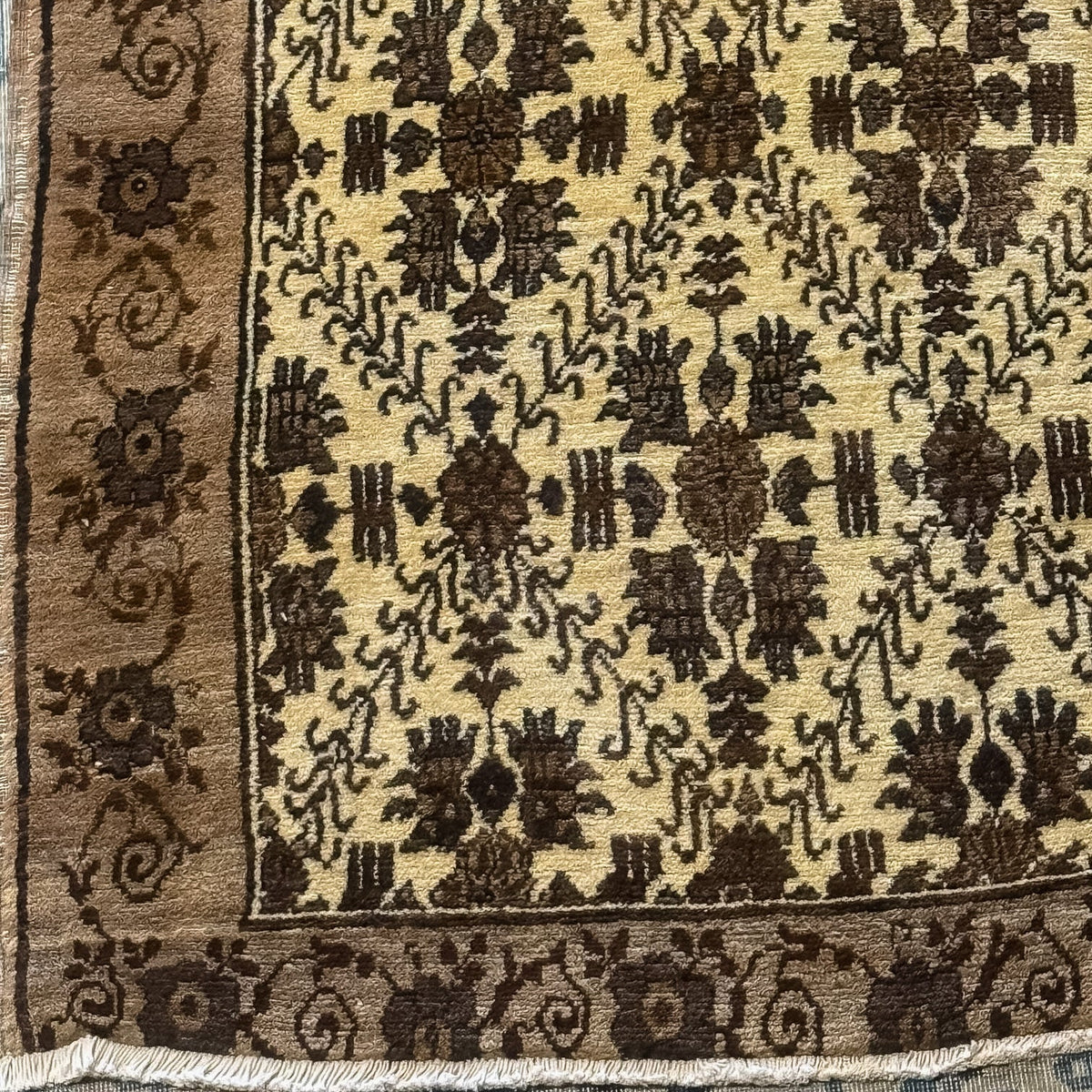 Vintage Brown and white Kars Turkish (6x9) Rug - OAKSTREET SHOPPE