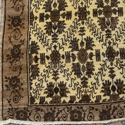 Vintage Brown and white Kars Turkish (6x9) Rug - OAKSTREET SHOPPE