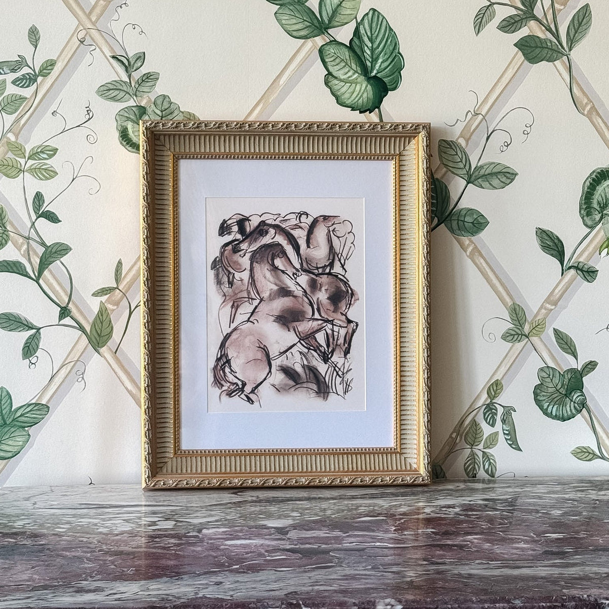 Sketch of Three Horses, Framed Print