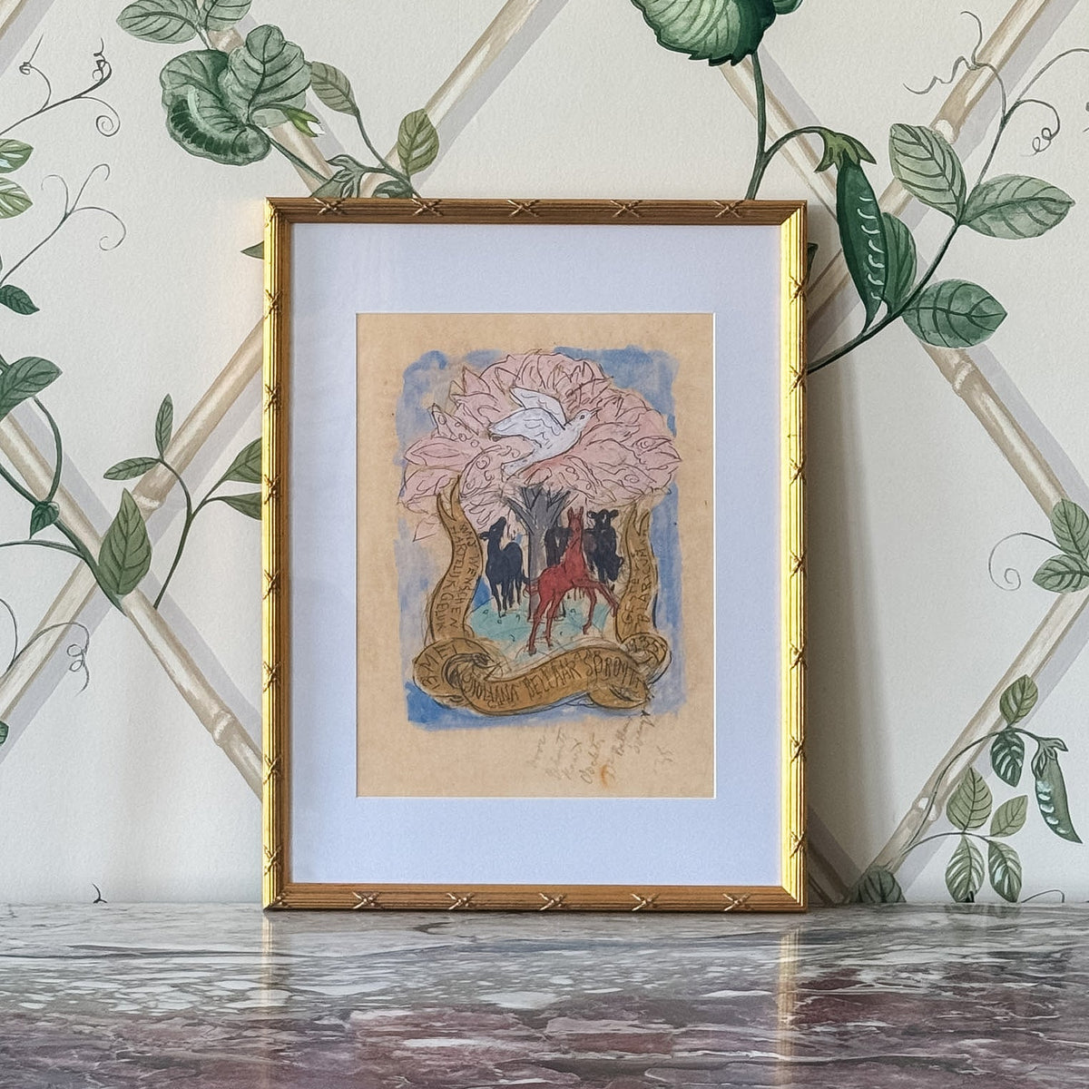 White Dove with Horses, Framed Print