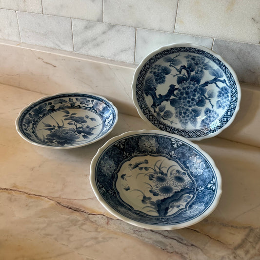 Shallow Blue and White Decorative Bowls