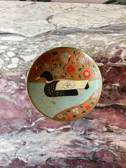 Footed Brass Duck Enamel Dish