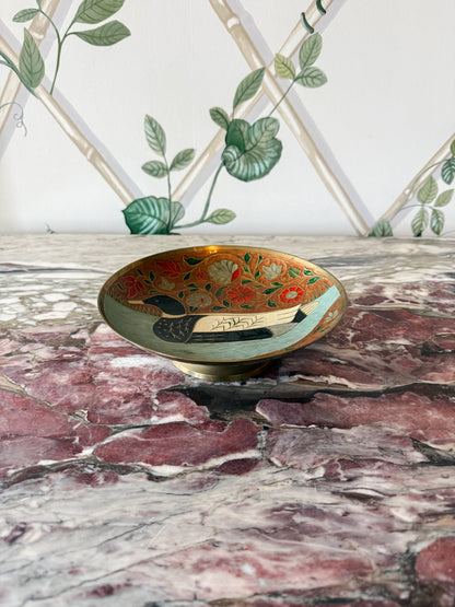 Footed Brass Duck Enamel Dish