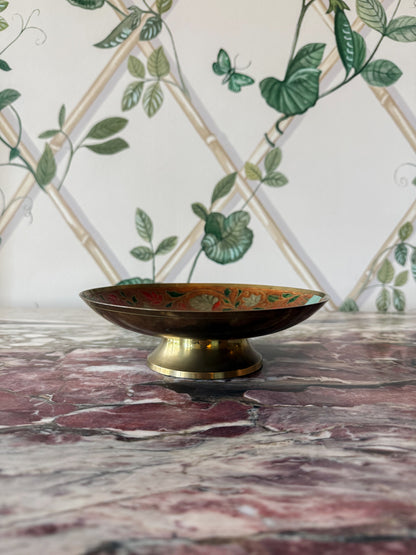 Footed Brass Duck Enamel Dish
