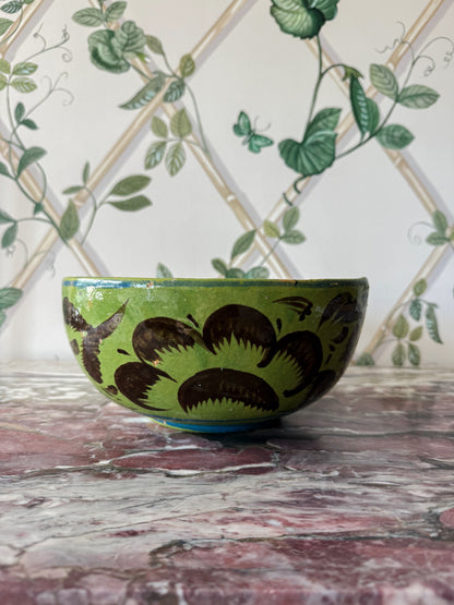 Set of Three Hand-Painted Green Bowls