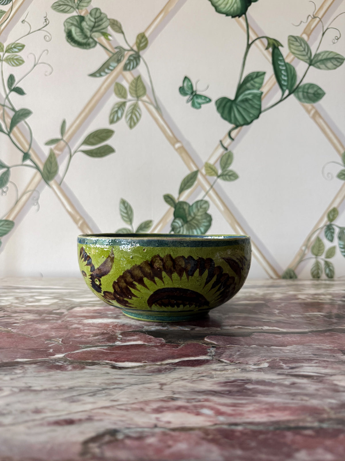 Set of Three Hand-Painted Green Bowls