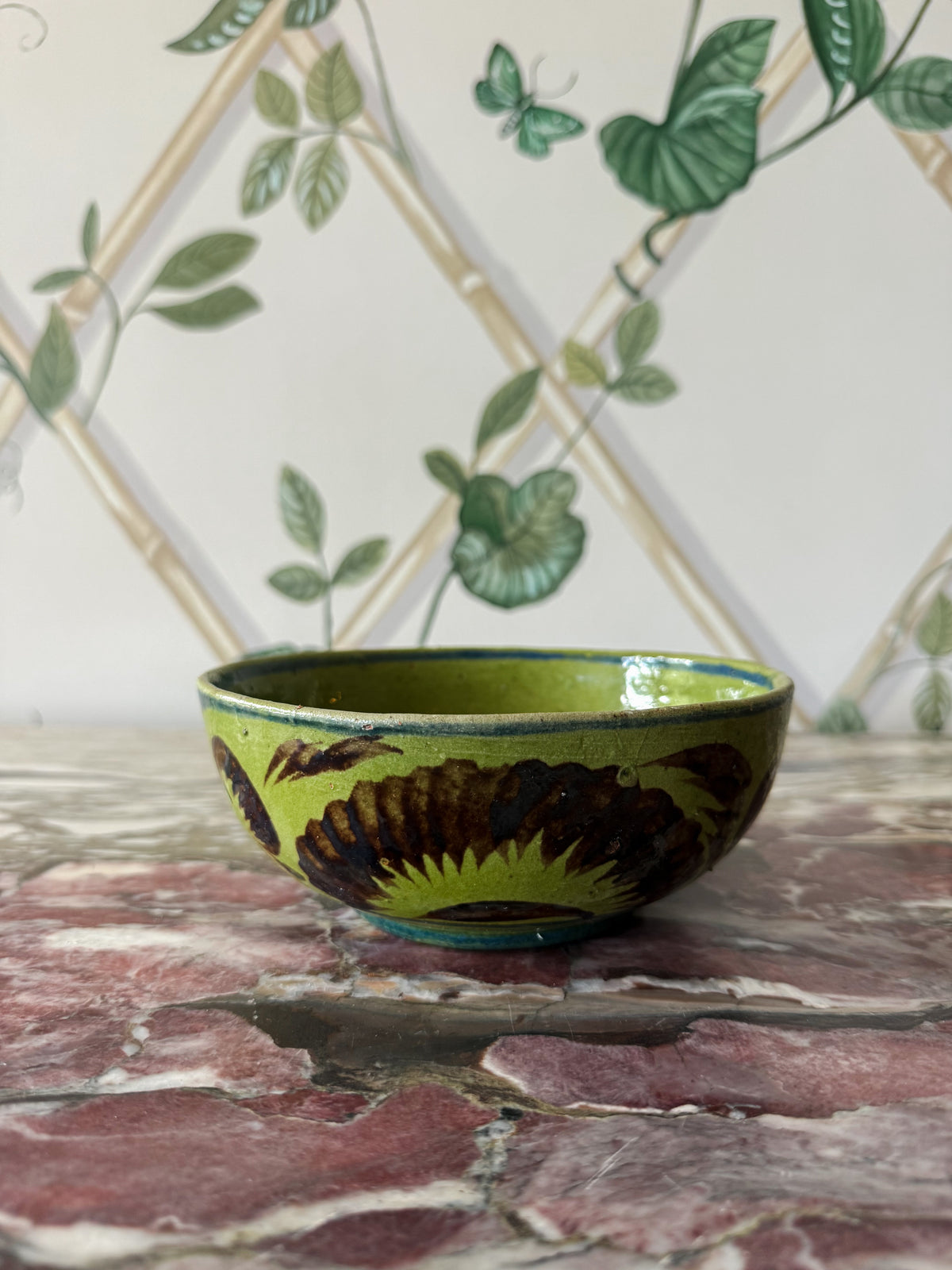 Set of Three Hand-Painted Green Bowls