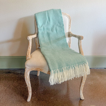 Wool Throw, Mint Herringbone