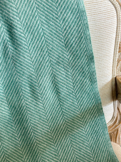 Wool Throw, Mint Herringbone