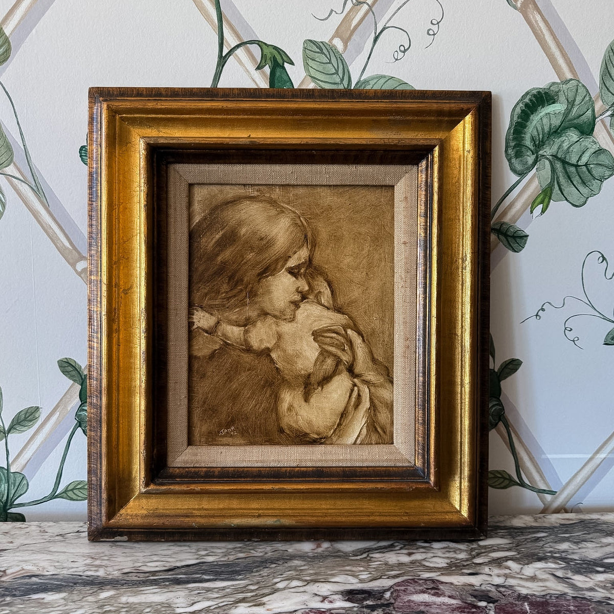 Framed Mother and Baby Original Painting