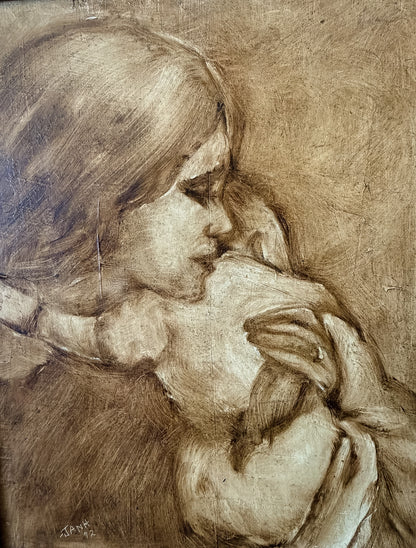 Framed Mother and Baby Original Painting