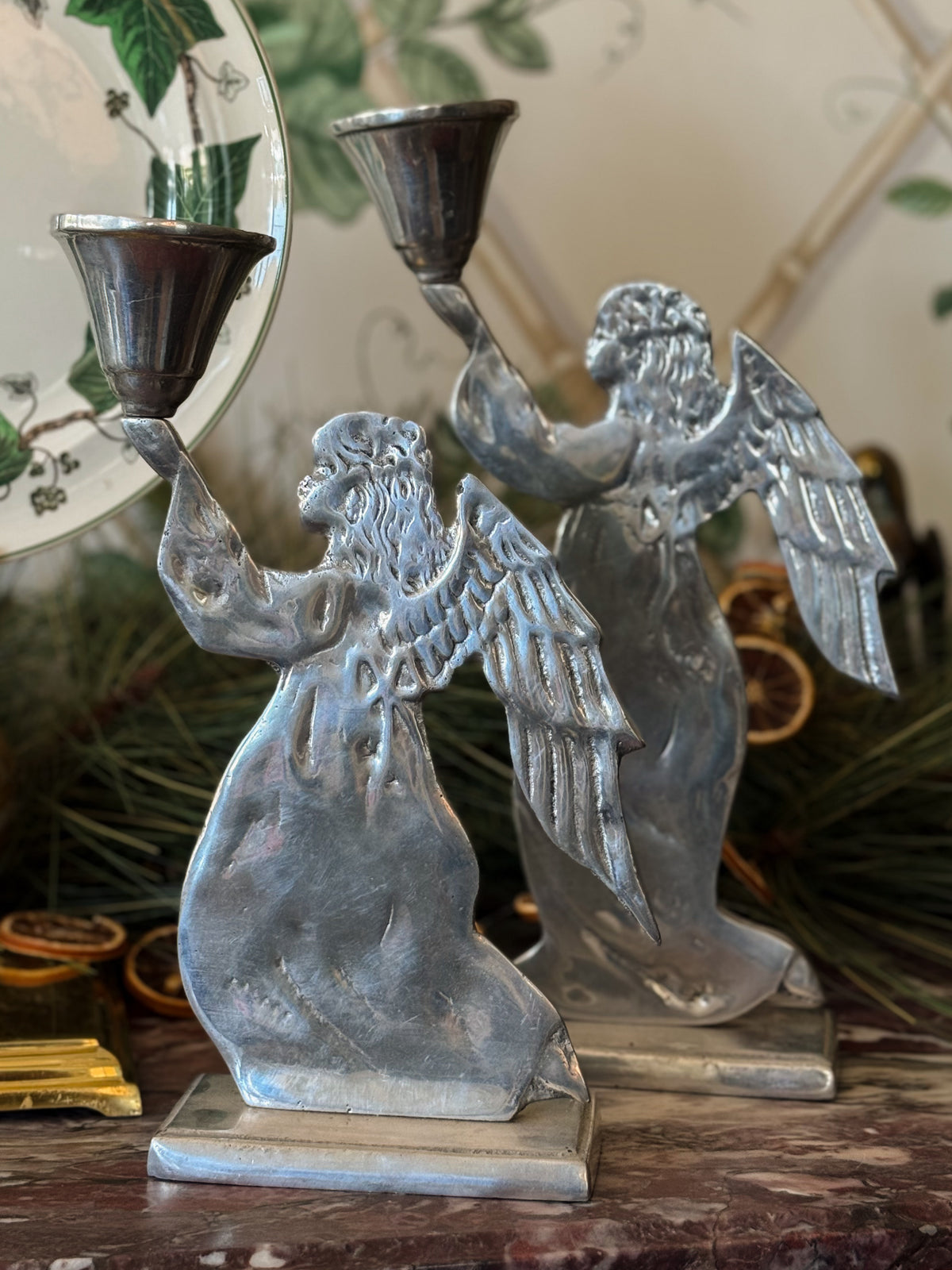 Christmas Angels Candle Holder Pair