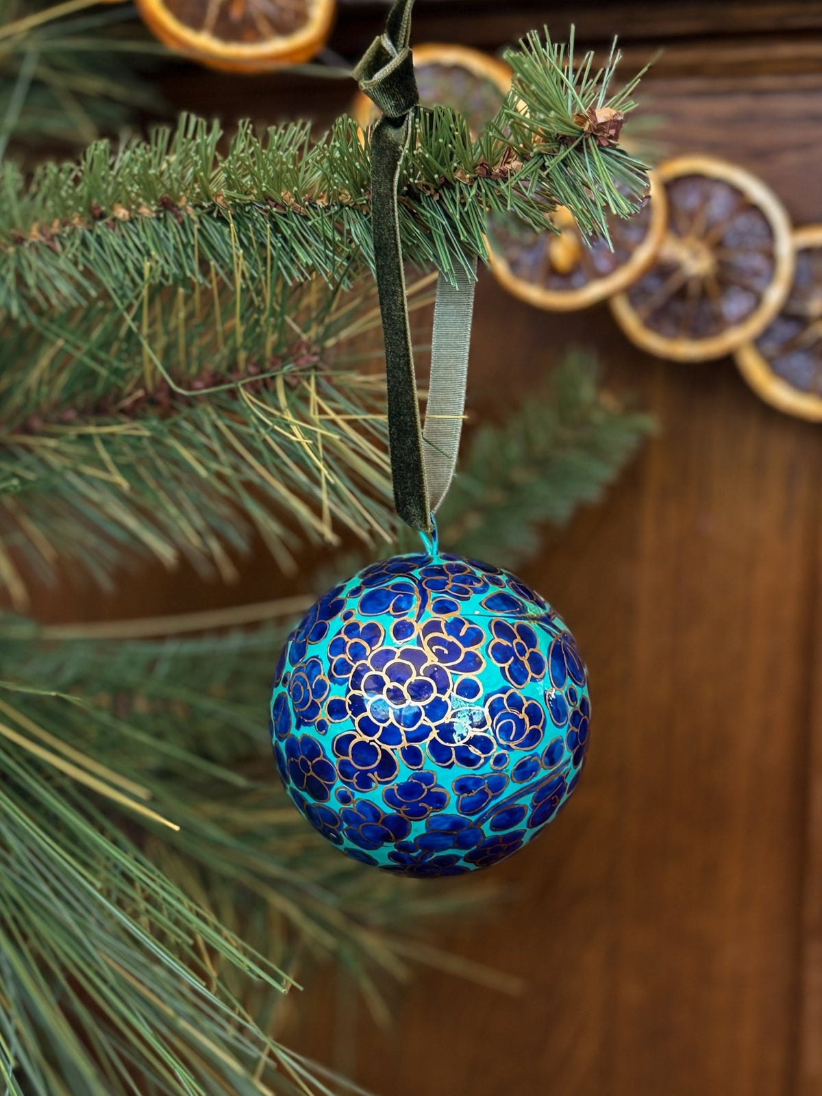Blue Paper Mache Ornament - OAKSTREET SHOPPE