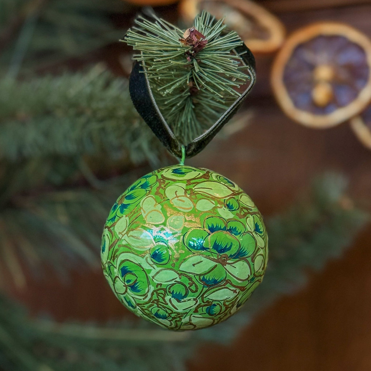 Green Papier-Mache Ornament - OAKSTREET SHOPPE