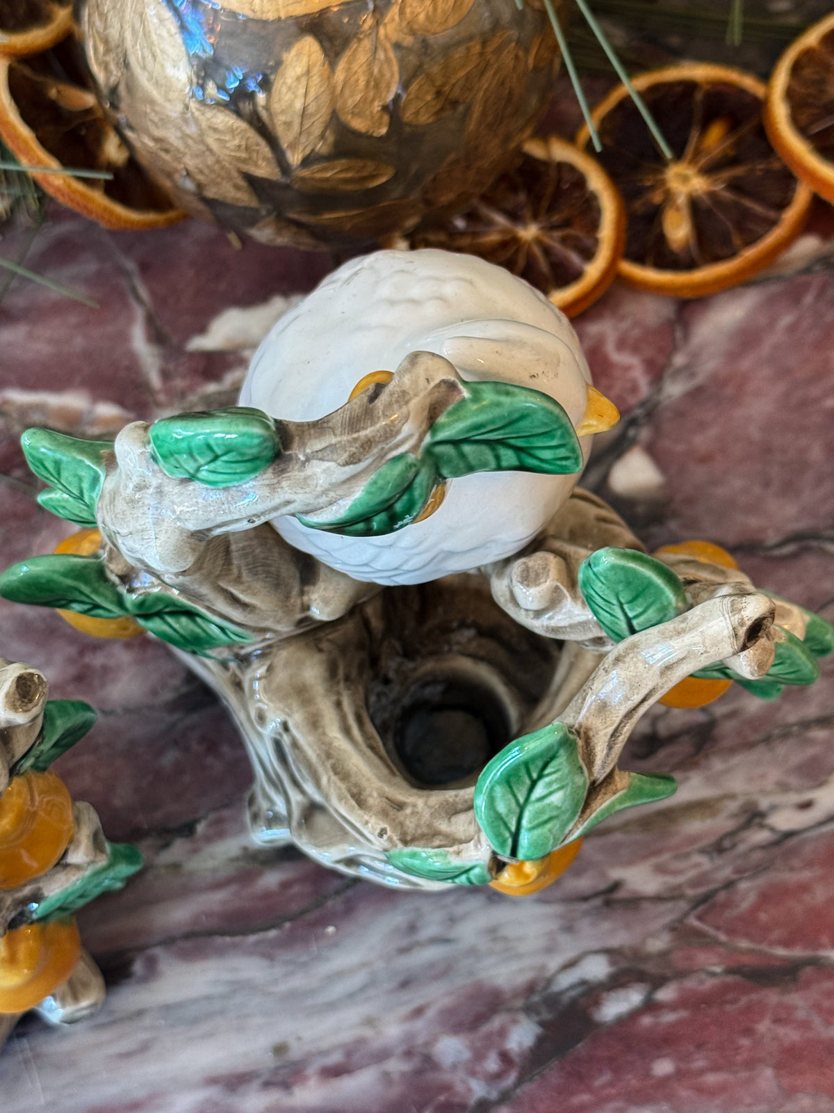 Partridge Majolica Candle Holder Pair