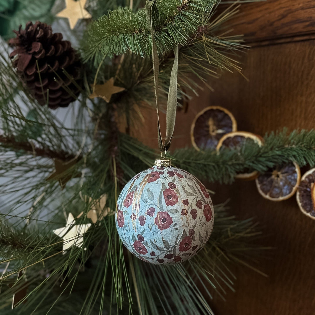 Burgundy Floral Ball Ornament - OAKSTREET SHOPPE