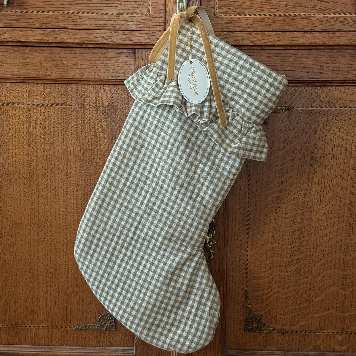 Olive Gingham Stocking - OAKSTREET SHOPPE