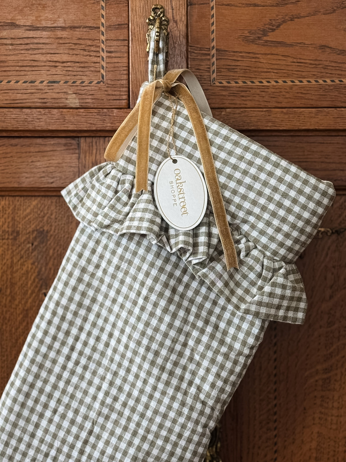 Olive Gingham Stocking - OAKSTREET SHOPPE