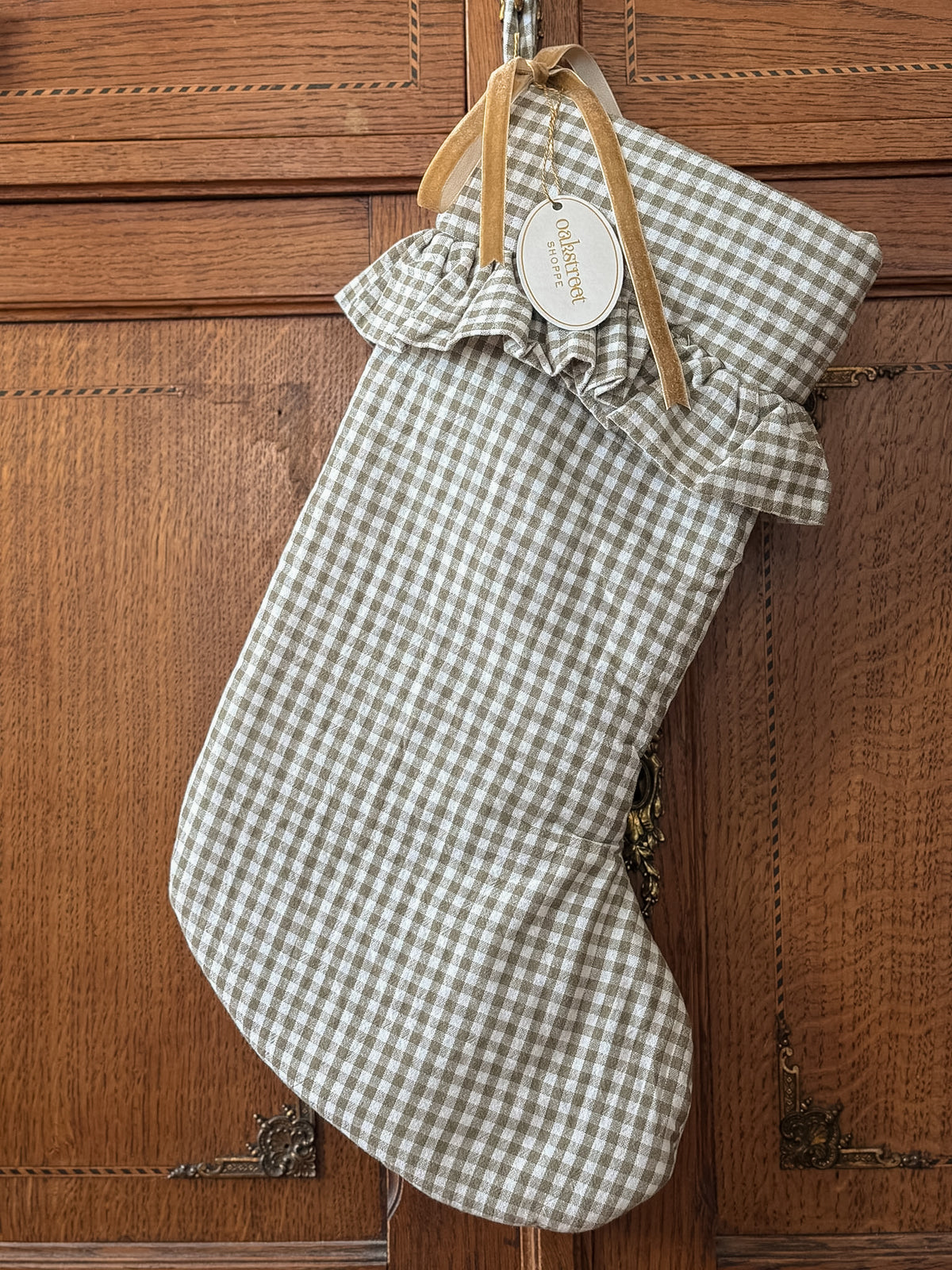 Olive Gingham Stocking - OAKSTREET SHOPPE