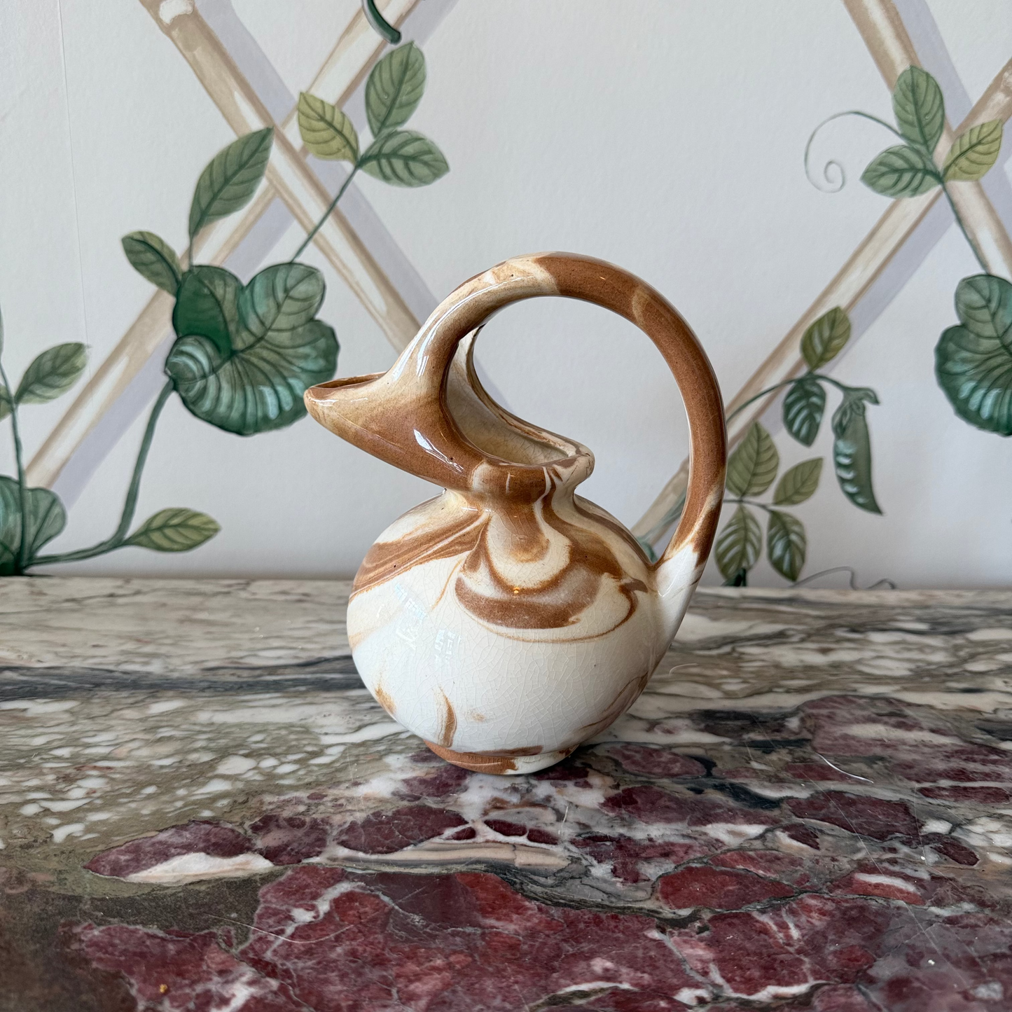 Brown Swirl Small Pottery Pitcher