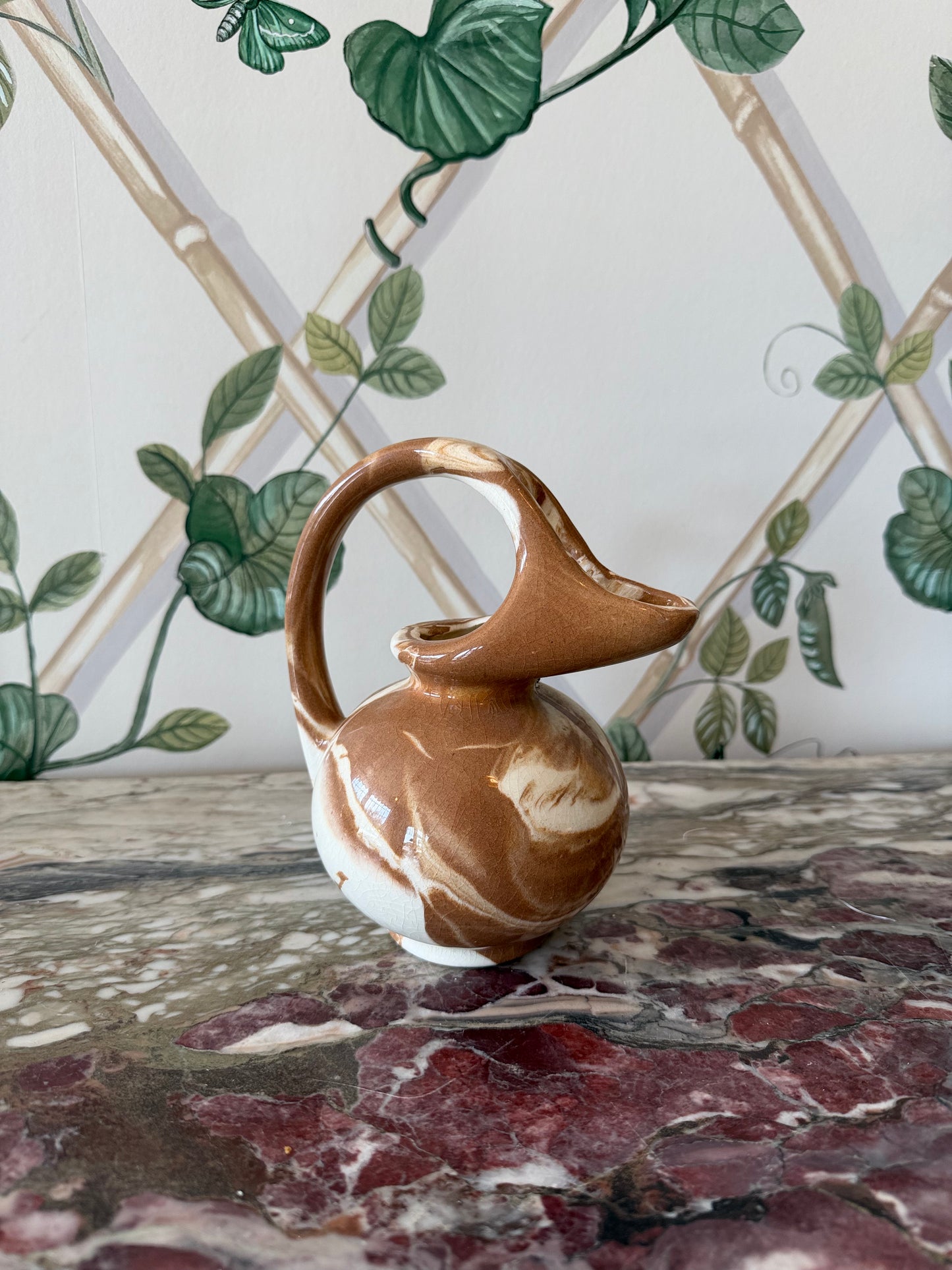 Brown Swirl Small Pottery Pitcher