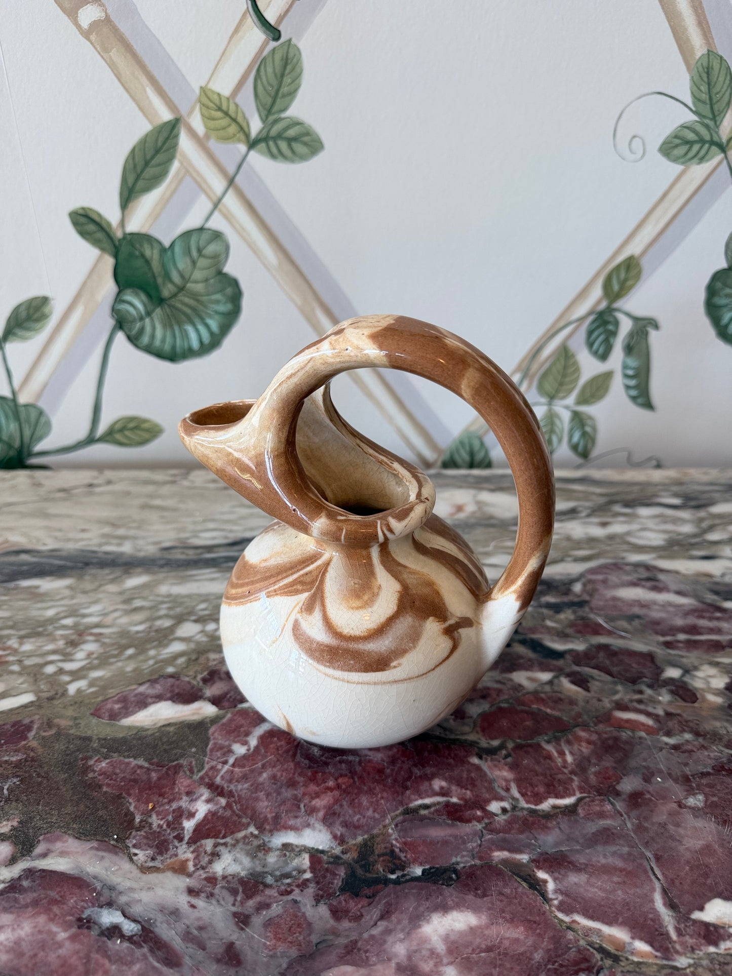 Brown Swirl Small Pottery Pitcher