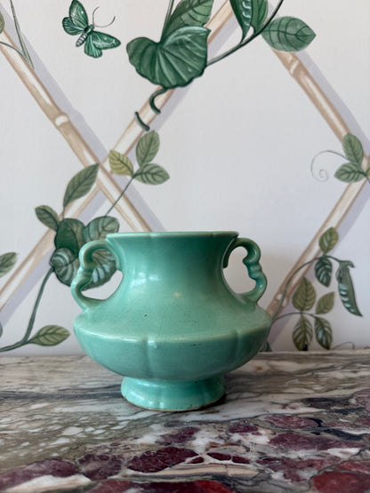 Welles Green Vase with White Flower and Handles