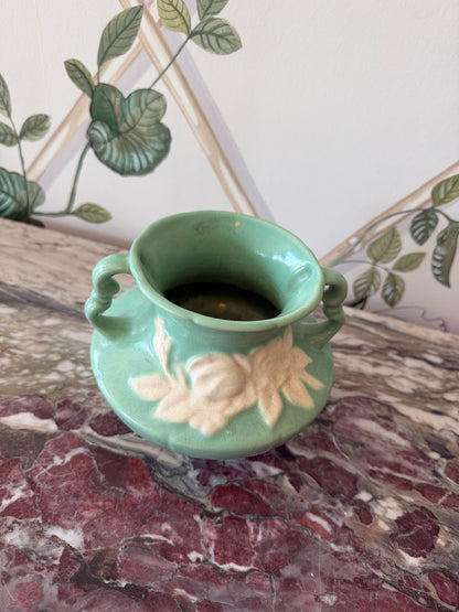 Welles Green Vase with White Flower and Handles