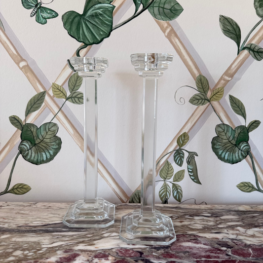 Glass Art Deco Candlestick Pair