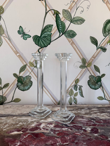 Glass Art Deco Candlestick Pair