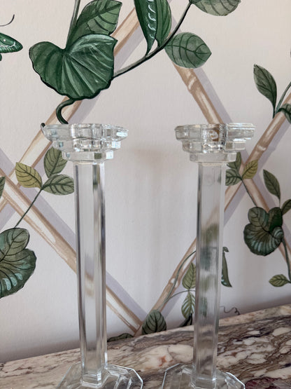 Glass Art Deco Candlestick Pair