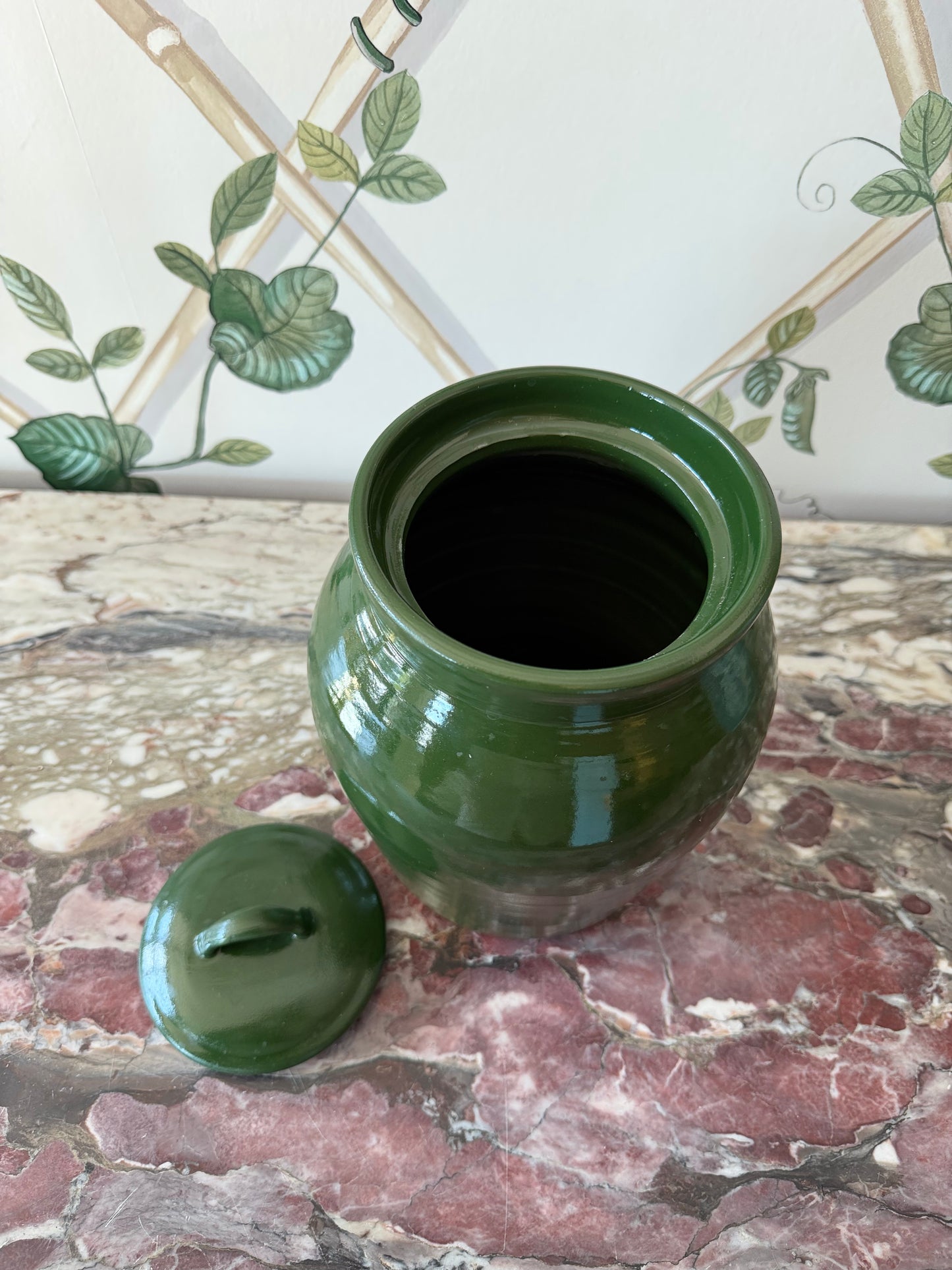 Olive Green Pottery with Lid