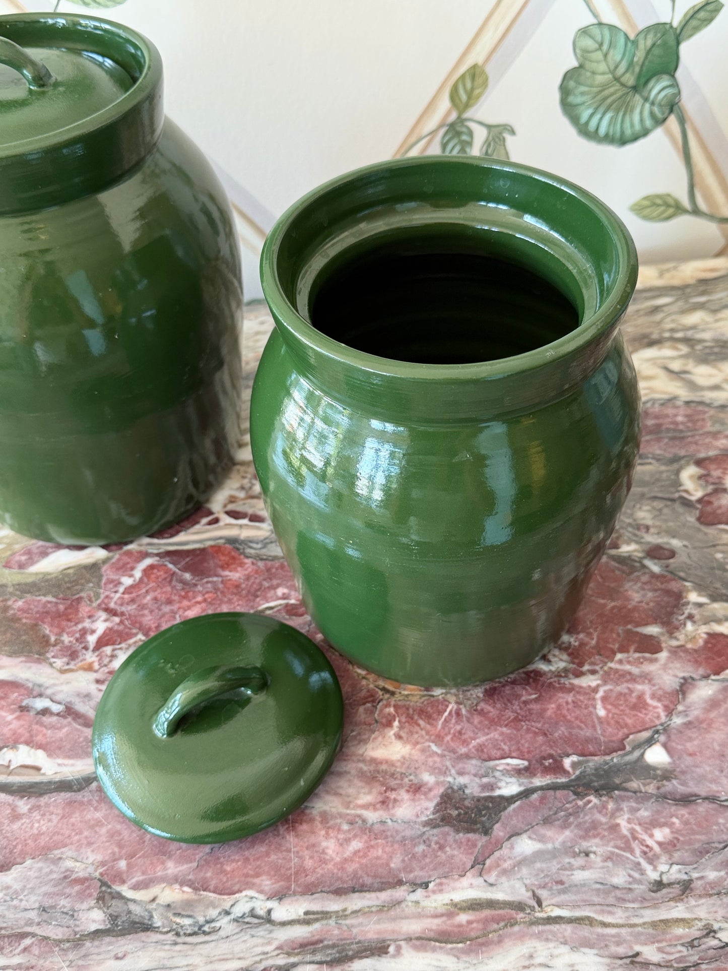 Olive Green Pottery with Lid