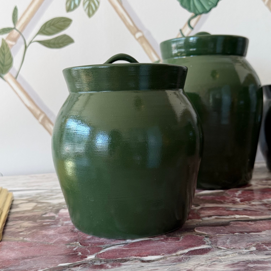 Olive Green Pottery with Lid