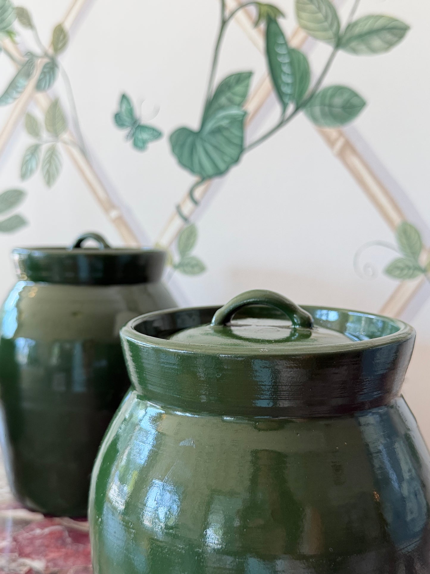 Olive Green Pottery with Lid