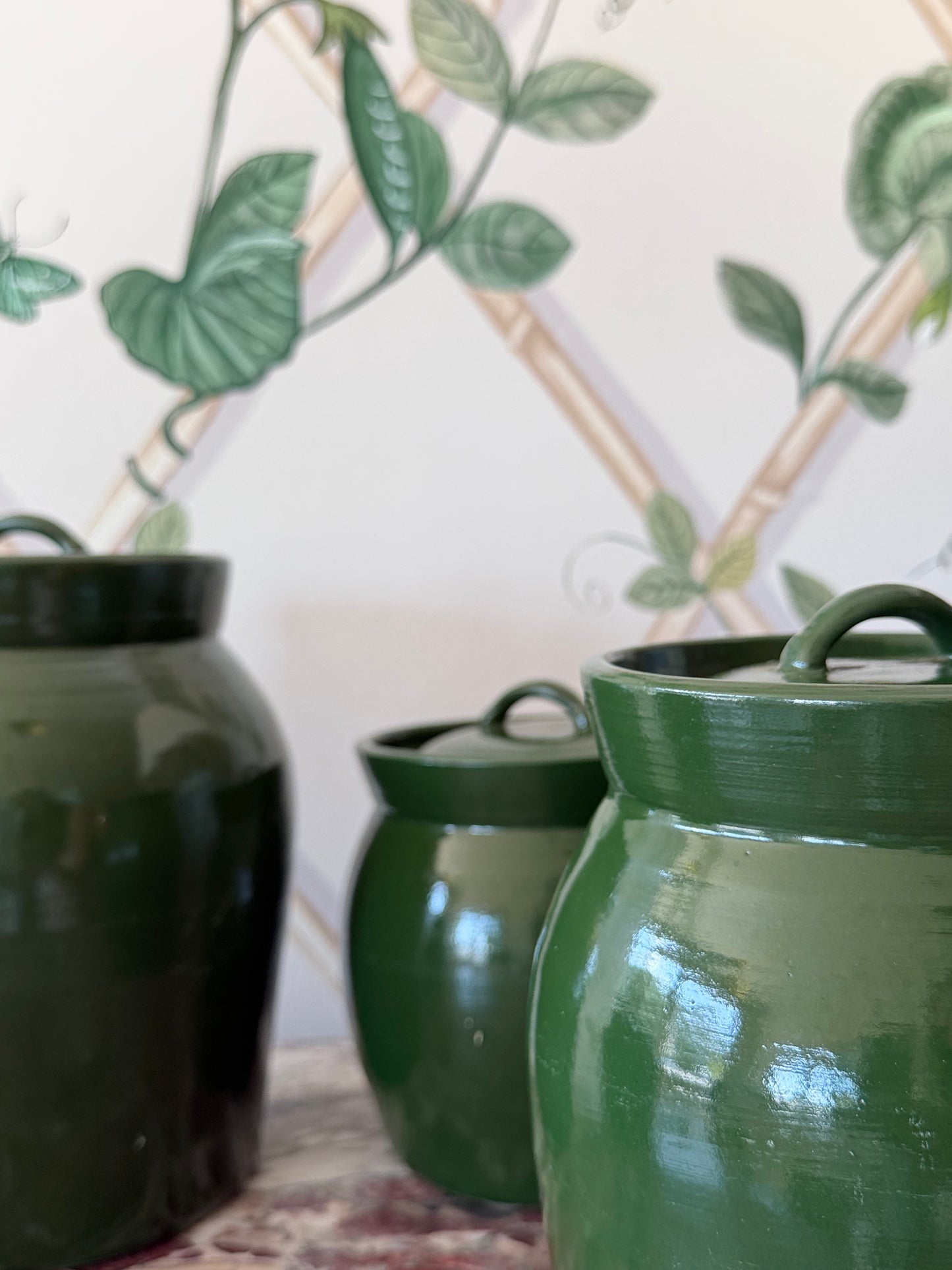Olive Green Pottery with Lid